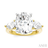 1 Ctw Tri-Mount Oval Shape Center Pear and Round Cut Diamond Semi Mount Engagement Ring in 14K Yellow and White Gold